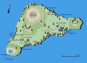 Map of Rapa Nui or Easter Island showing locations of single and groups of statues